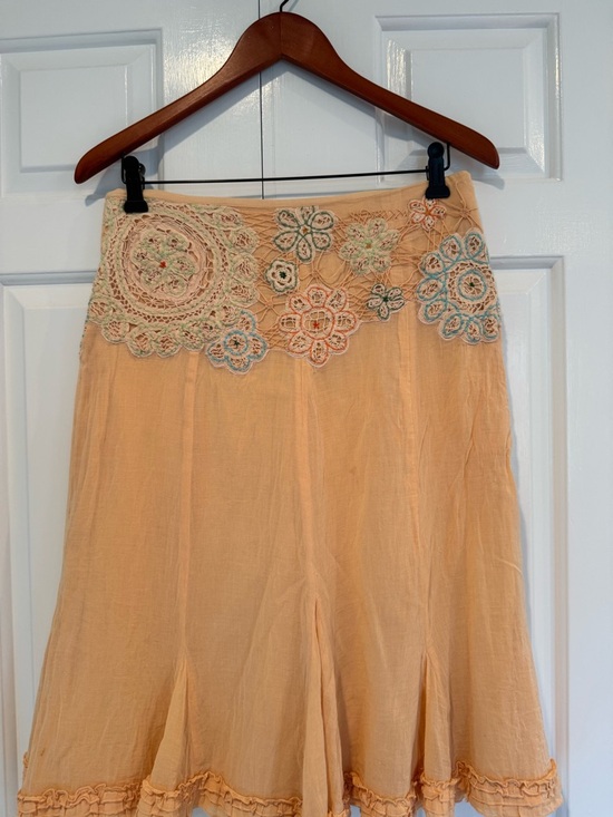 Odille Dresses & Skirts - Odille Peach A-Line Skirt with Multicolor Floral Lace